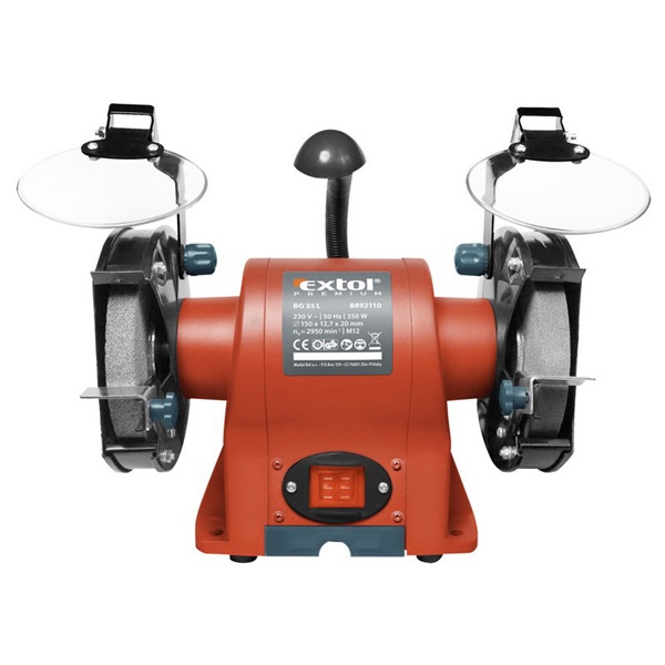 EXTOL PREMIUM kettős köszörűgép 350W, száraz, 150×12,7×20mm, (P36, P80), 2950 ford/perc, 9kg, lámpával [ 8892110 ]