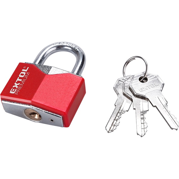 EXTOL PREMIUM lakat, vas, rombusz alakú, műanyag borítás, 3db kulcs; 40mm, edzett acél kengyel, szárátmérő: 6,3 mm [ 8857464 ]