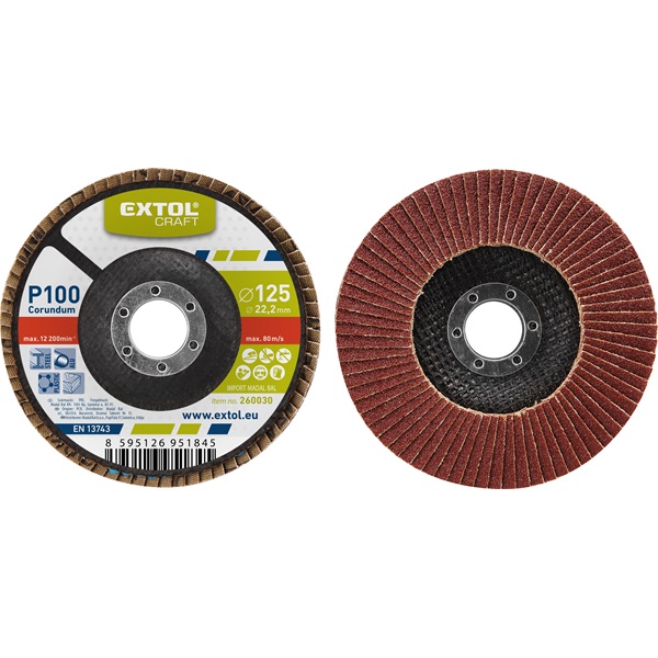 EXTOL CRAFT lamellás csiszoló acél, Alu, műa. és fa munkadarabok csiszolására, 125×22mm, P40, kúpos, max.:12.300 ford./perc, EN13743 [ 260024 ]